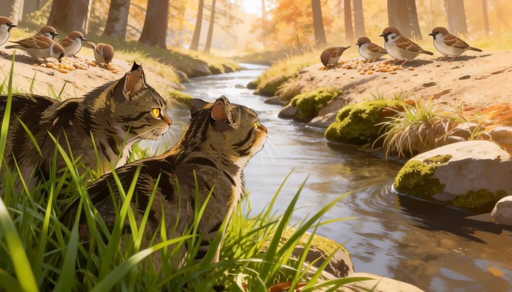 Sparrows fight wild cats