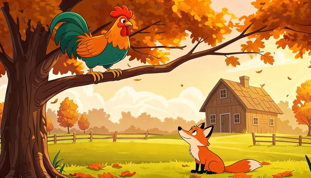 Clever Rooster Outsmarts the Fox